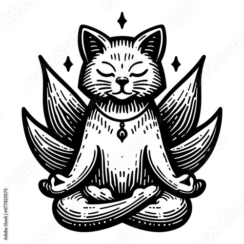 cat sitting in a yoga lotus pose sketch