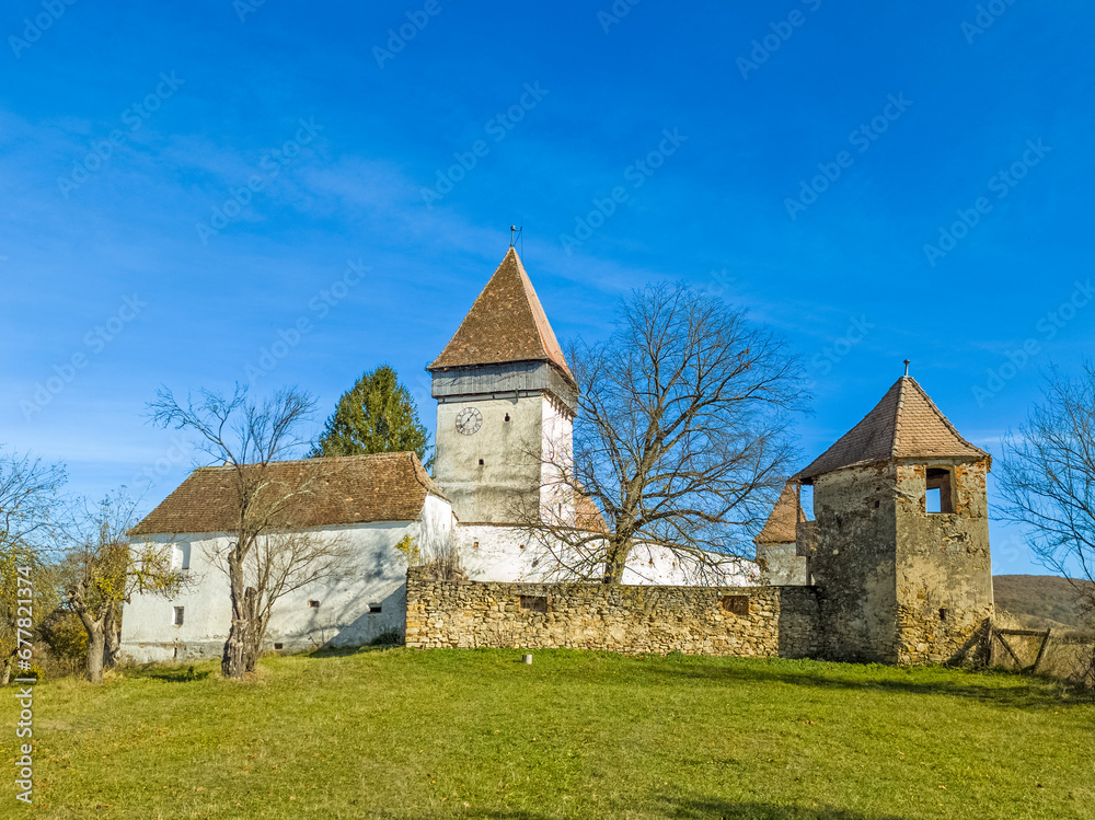 Hosman village, fortified church in Transylvania, Romania, near Sibiu city