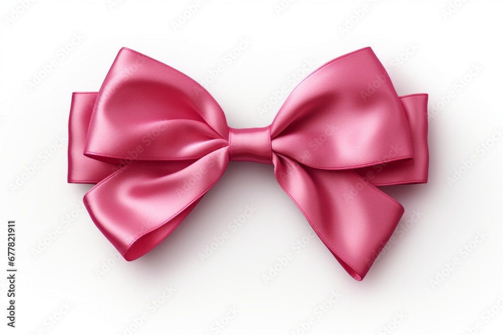 Pink ribbon with bow isolated on white background, birthday or valentine's day