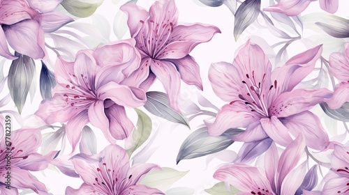  a pattern of pink flowers with green leaves on a white background for a wallpaper or a wall hanging in a room.