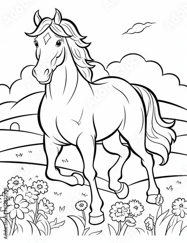 horse, white horse in a field, horse skrtch, art
