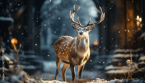 Cute deer standing in snow covered forest generated by AI © Jemastock