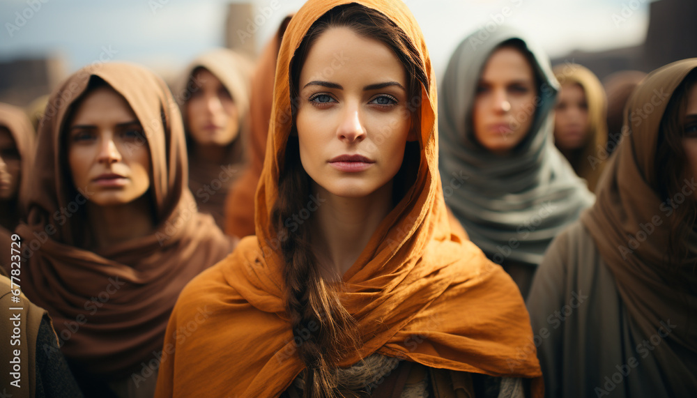 Young women in hijab smiling, looking at camera generated by AI