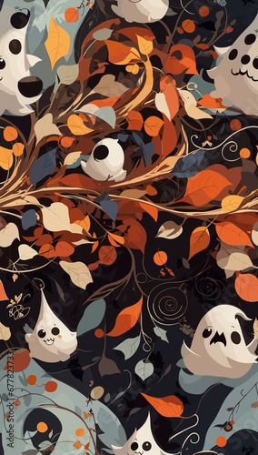 Halloween seamless pattern, abstract art pattern, abstract autumn leaves pattern created with generative AI
