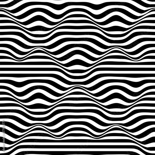 Seamless pattern of black horizontal stripes creating the optical illusion of a bumpy surface.
