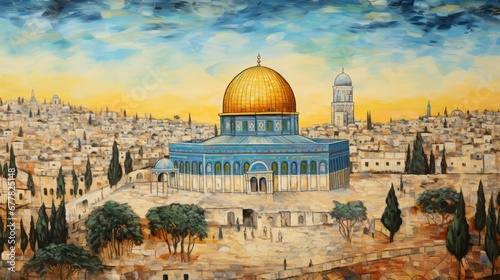 jerusalem masjid al aqsa, in the style of oil painting, peace, 16:9