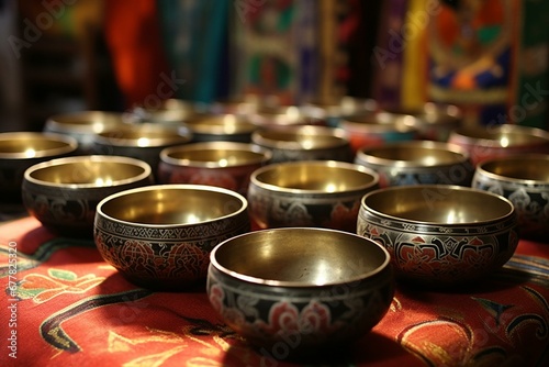Tibetan singing bowls. Generative AI