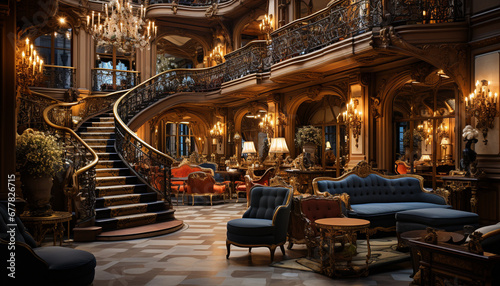 Luxury, elegance, and modern design illuminate the comfortable living room generated by AI