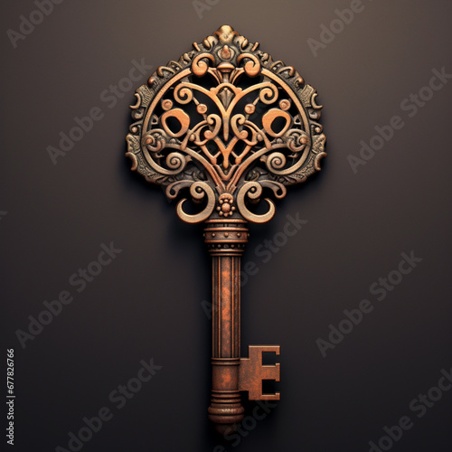 .Key antique with ornamenting on white background