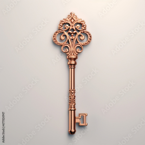 .Key antique with ornamenting on white background