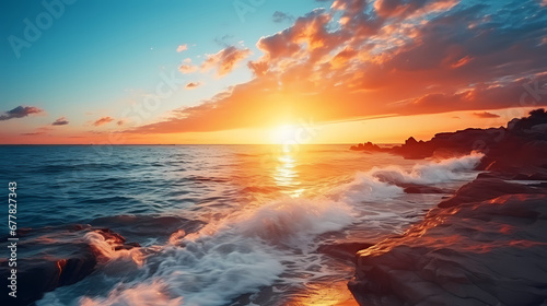 The soft sound of waves brushing against the shoreline. Each wave is kissed by sunlight as it strikes the beach. Allow time to appreciate the wonders of nature. Constructed using AI. © Pierre