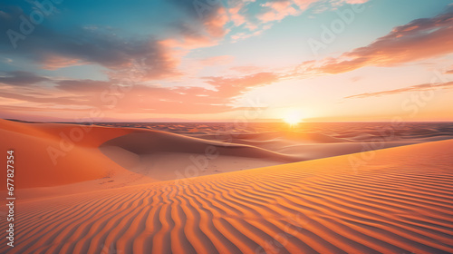 Astonishing image of a desert landscape featuring sand dunes, created with AI. © Pierre