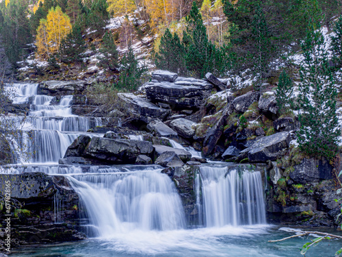Gradas de Suaso  waterfall in the Ordesa valley  Huesca  Spain. winter print