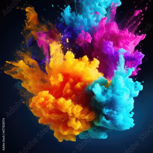 Colorful red and blue ink splashing into the air