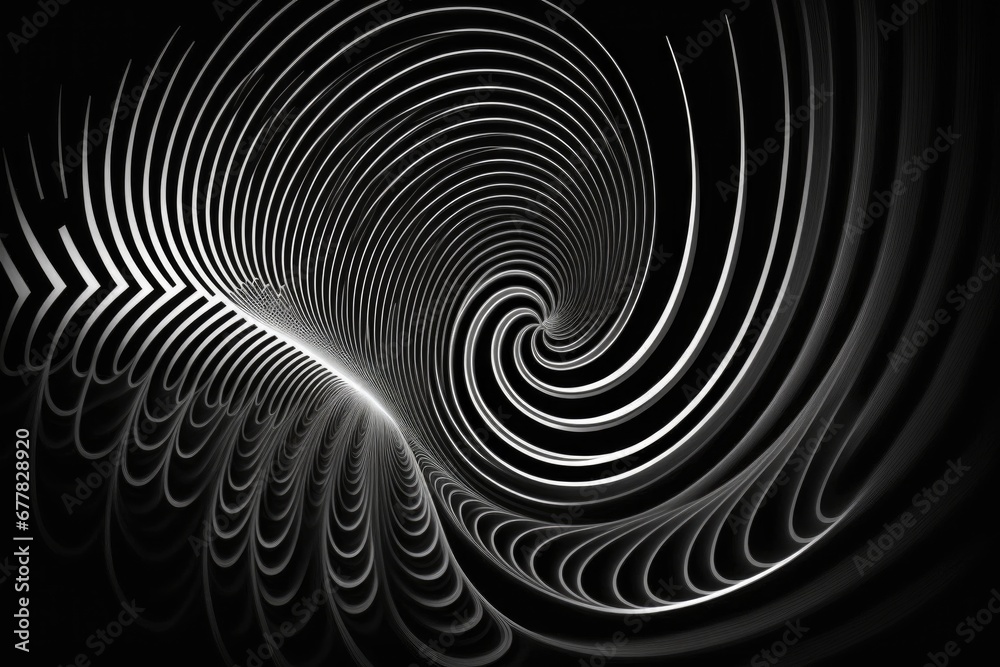 Black and white abstract image of a spiral pattern with concentric lines Black and white abstract image of a spiral pattern with concentric lines
