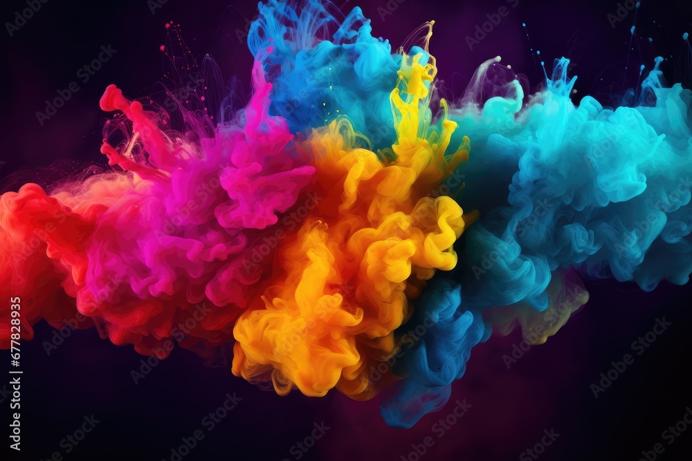 Colorful red and blue ink splashing into the air