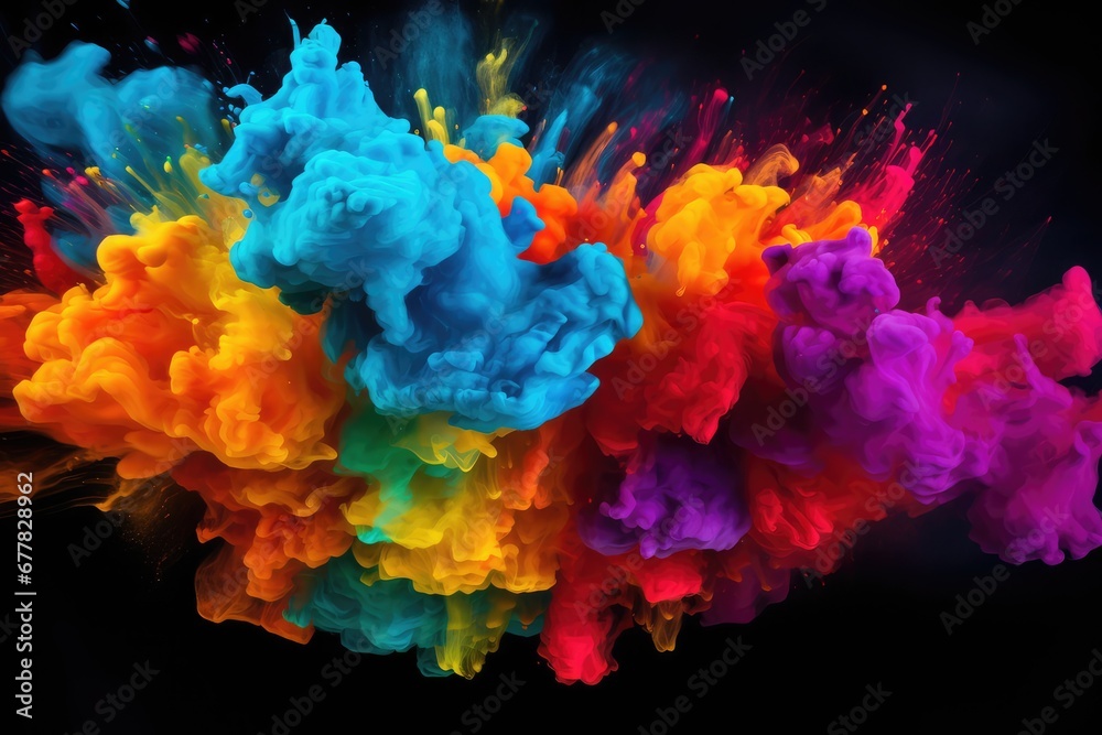 Colorful red and blue ink splashing into the air