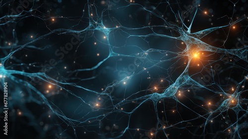 3d rendering of neuron cell with neurons and nervous system on blue background