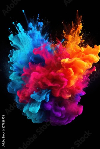 Colorful red and blue ink splashing into the air