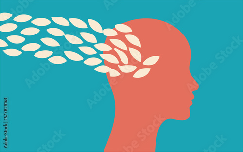 Abstract drawing of a female face silhouette vector illustration mental health and thoughts concept 