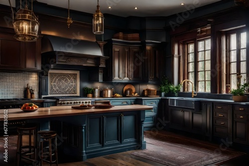 The vintage design of a Victorian era home's kitchen, with classic appliances and a nod to the historical period's style