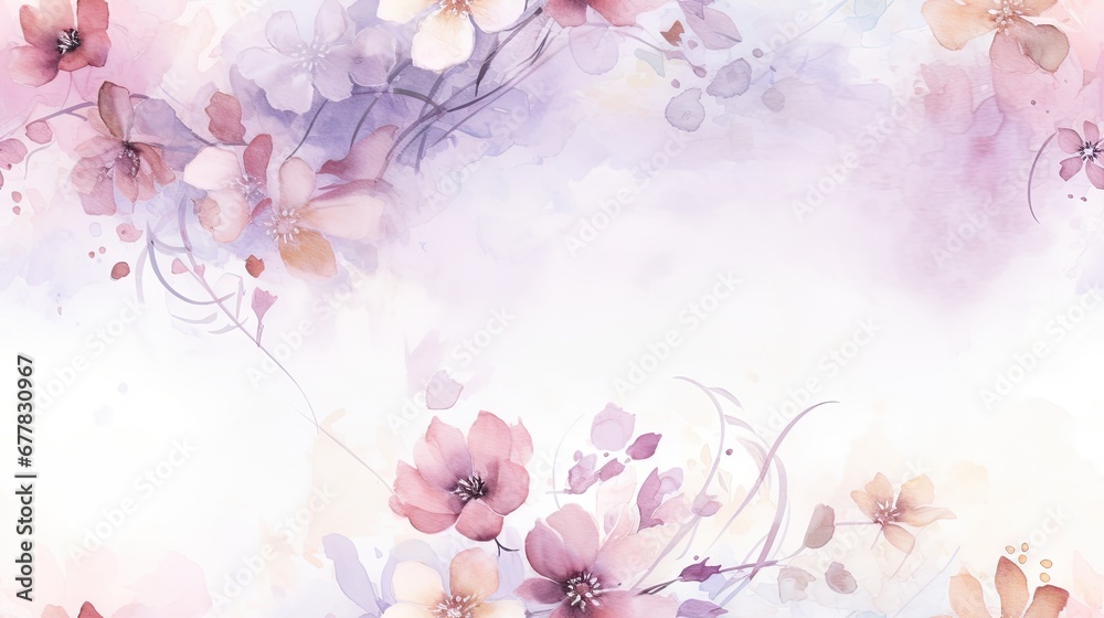  a watercolor painting of pink and purple flowers on a white background with a place for your text or image.