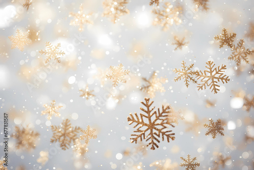 Golden Snowflakes with Bokeh Lights Festive Background