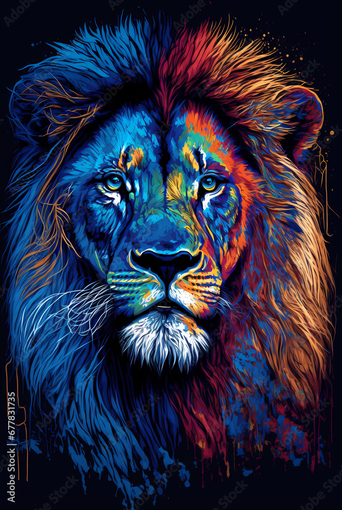 Vibrant Colorful Lion Portrait Illustration