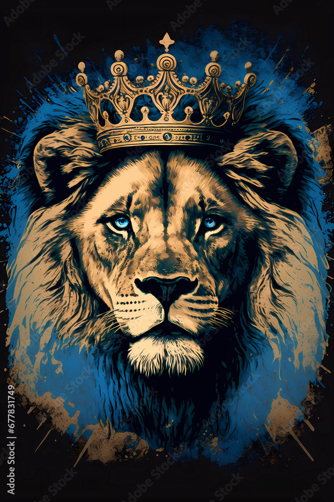 Fototapeta premium Regal Lion with Crown Illustration