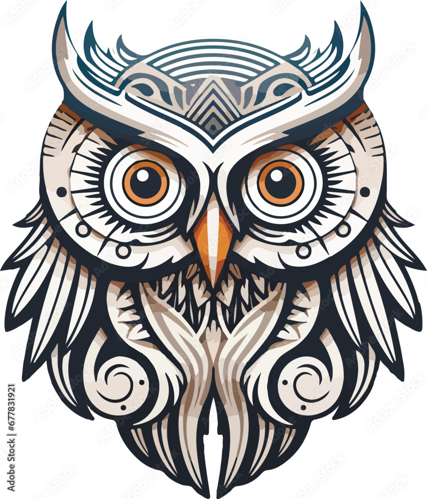 Vector ornamental ancient owl illustration. Abstract historical mythology bird head logo. Good for print or tattoo