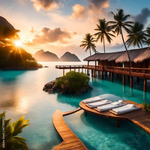 tropical resort at sunset © hamza