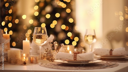 A table elegantly decorated for a beautiful Christmas dinner