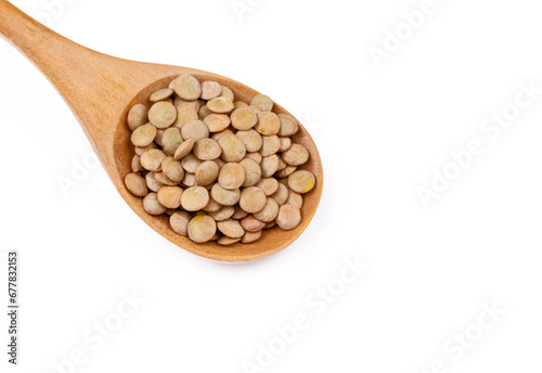 Dried green lentil on the w...
