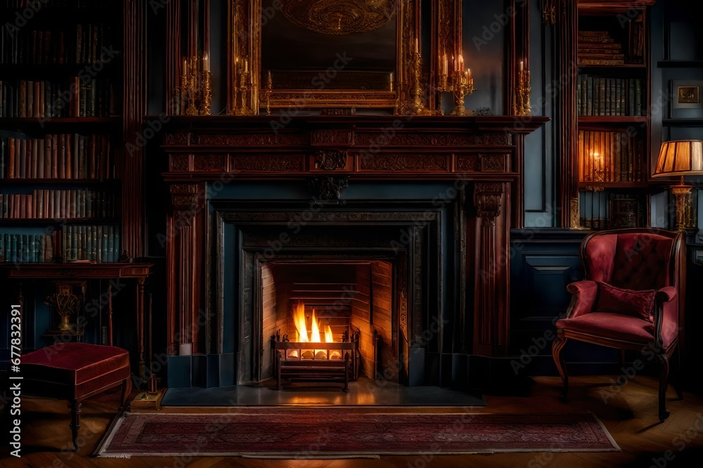 The opulent appeal of a Victorian era home's fireplace, with intricate mantels and the charm of historical warmth The opulent appeal of a Victorian era home's fireplace, with intricate mantels and the charm of historical warmth