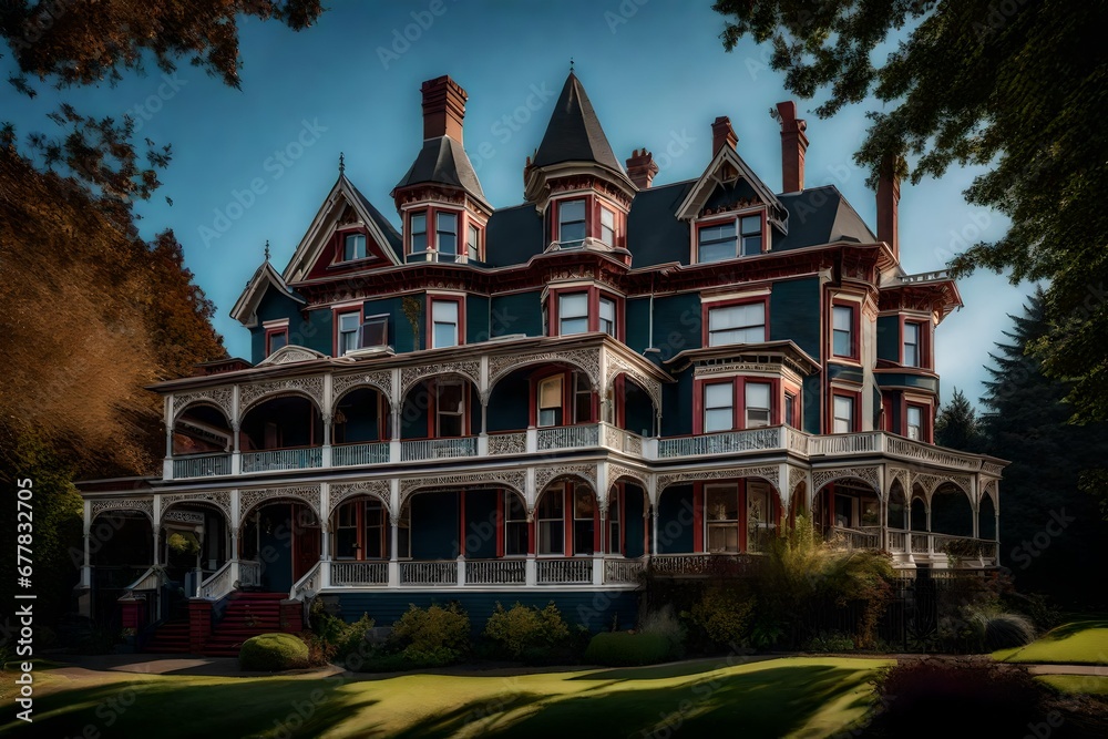 The architectural beauty of a Victorian era home's exterior, showcasing the intricate details and ornate design of the era