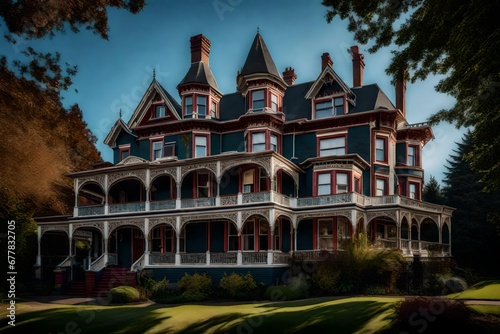 The architectural beauty of a Victorian era home's exterior, showcasing the intricate details and ornate design of the era
