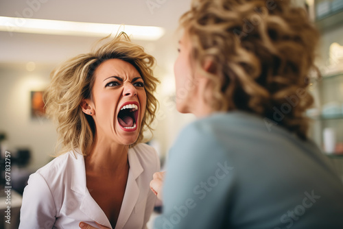 Closeup portrait, rude, frustrated, busy upset, overwhelmed angry doctor, mad health care professional, screaming doctors doctor man and woman are hysterical yelling Negative face expression emotion photo
