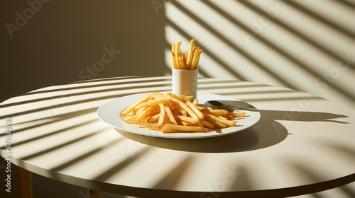 Shoestring fries are thin, crispy French fries that are cut into matchstick-like strips. Dramatic Shadow play.