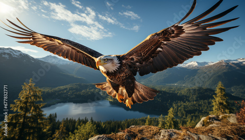 Majestic bird of prey soaring in mid air generated by AI