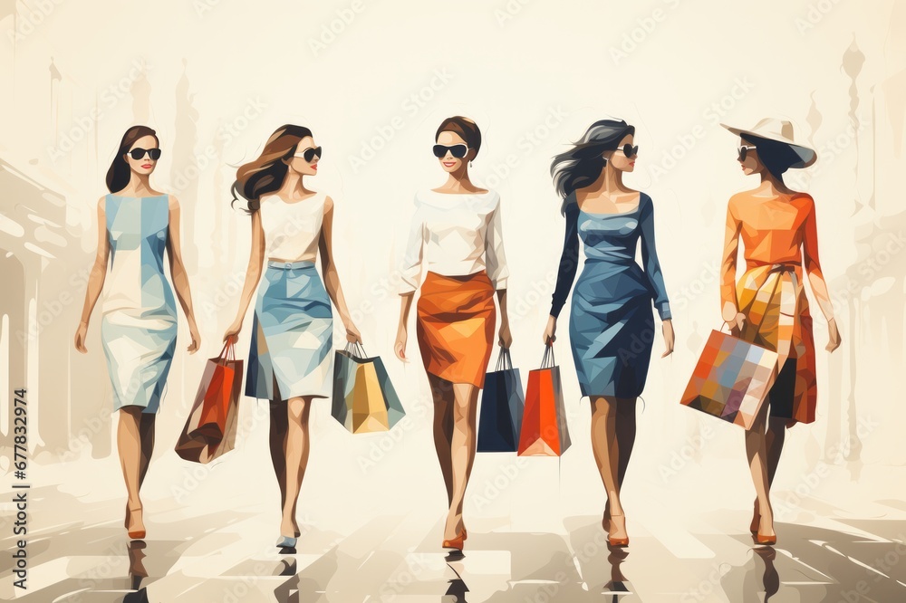 Fototapeta premium The girls go shopping. Women's shopping.