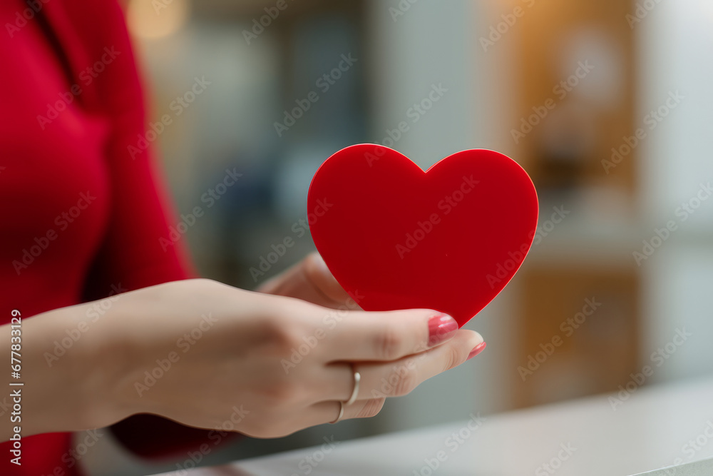 Woman holding red heart in hands. Love, help, social responsibility, donation, charity, volunteering, gratitude, appreciate, giving tuesday, world heart day concept Woman holding red heart in hands. Love, help, social responsibility, donation, charity, volunteering, gratitude, appreciate, giving tuesday, world heart day concept