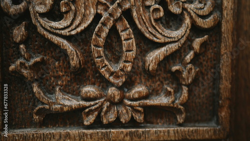 Artistry of Ages Elegant Ornamentation on Ancient Wooden Door in Antique Architecture © Marco