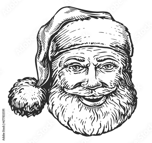 Fototapeta Naklejka Na Ścianę i Meble -  Cheerful smiling Santa Claus. Hand drawn portrait of Christmas symbol, illustration