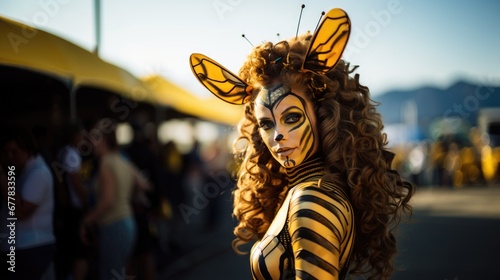 woman dressed up as a bumble bee carnival festival costume photo