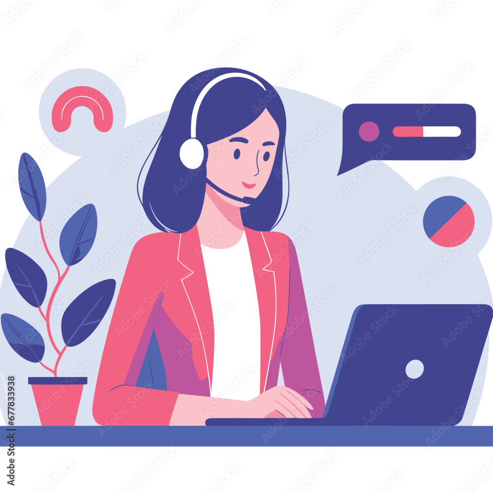 a woman working in a office flat simple vector illustrations on white background a woman working in a office flat simple vector illustrations on white background