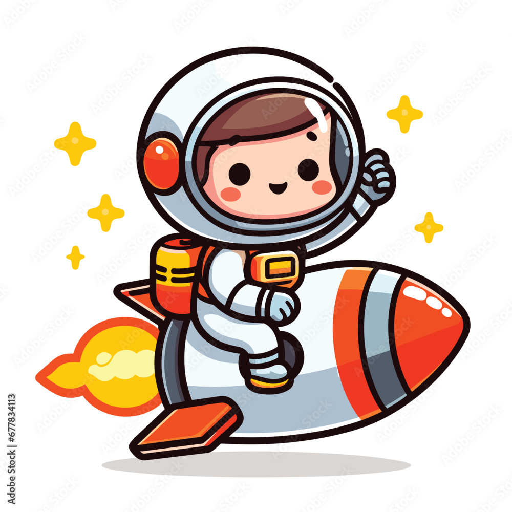 an astronaut sitting on the rocket flat simple vector illustrations on white background