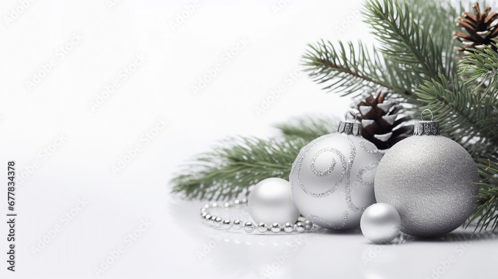 Christmas tree branch decorated with New Year's toys on a white background. Christmas tree branch decorated with New Year's toys on a white background.
