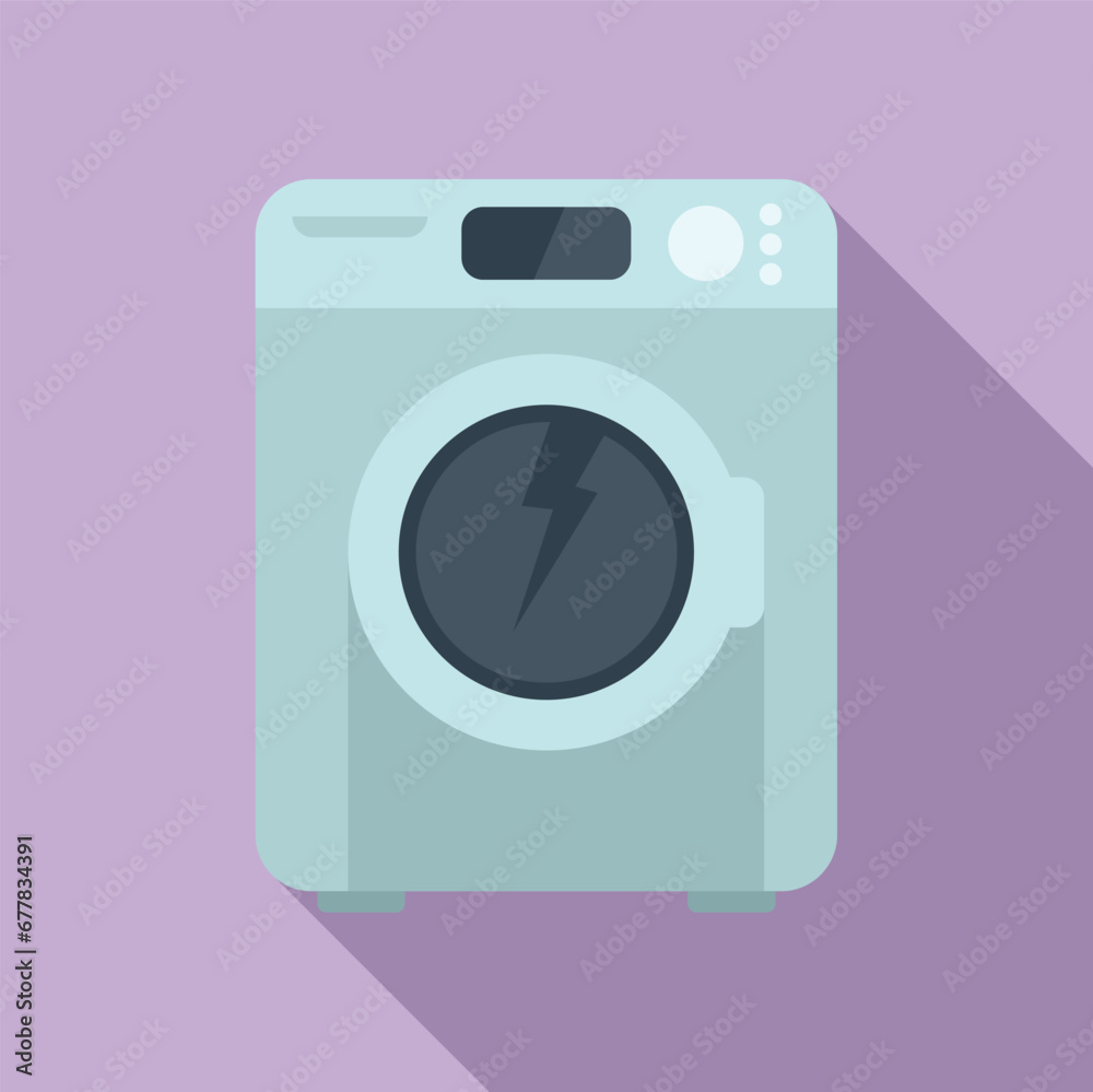 Broken electric of washing machine icon flat vector. Cleaning service. Domestic repair Broken electric of washing machine icon flat vector. Cleaning service. Domestic repair