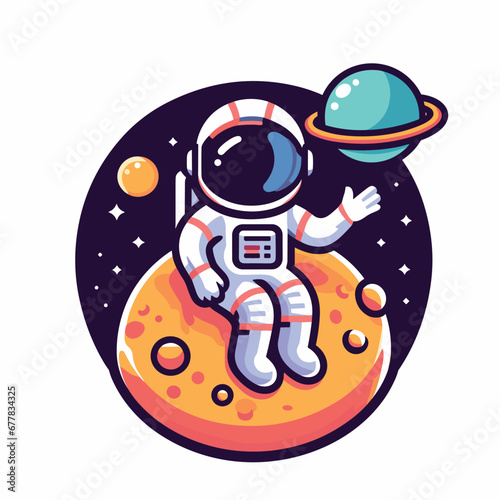 an astronaut sitting on the globe flat simple vector illustrations on white background