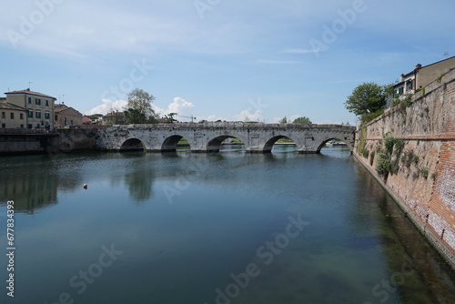 Famous and old Tiberius bridge, Ponte Di Tiberio in Rimini, Italy